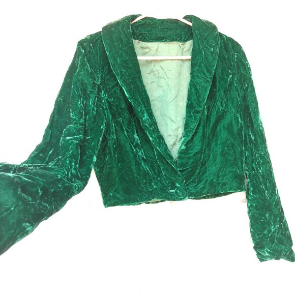 Vintage Bolero Dress Jacket DARK Green Crushed Velvet 40"B Rockabilly Retro - Picture 3 of 11